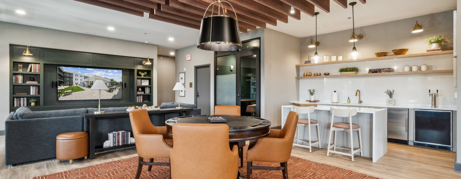 Sky loune and kitchen area